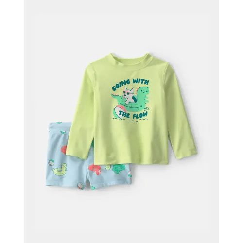 Baby Boy 2-Piece Dinosaur Rashguard Swimsuit Set - Green/Blue | Carter's