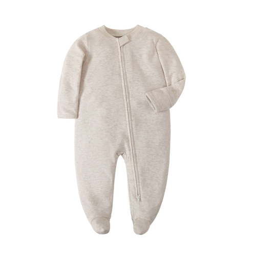 Ahuyic Baby Footed Pajamas with Mitten Cuff, Unisex Newborn Infant Zipper Cotton Footie Pjs Gray 3M
