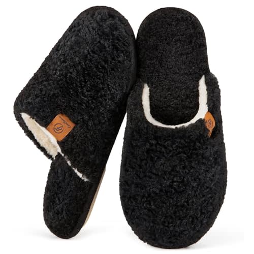 EverFoams Women's Fuzzy Slip-on Slippers Warm Cozy Soft Lightweight Memory Foam Indoor House Shoes