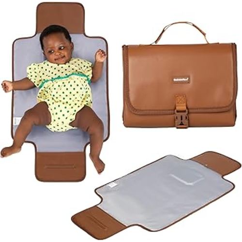 BabbleRoo Baby Changing Pad - Comfortable Portable Changing Pad, Compact, Fits in Any Diaper Bag - Lightweight and Soft with Cute Designs, Convenient Pockets, Extra Head Support – Brown