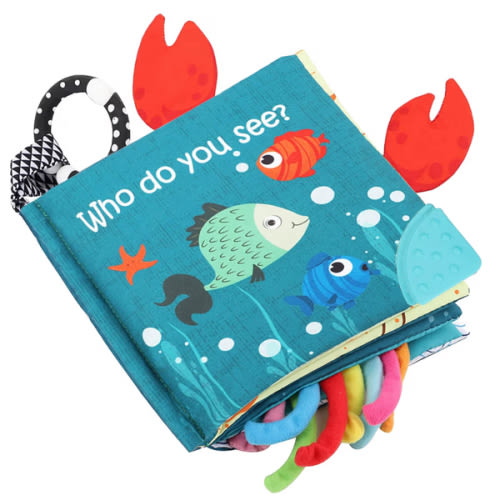 Fish Baby Books Toys, Touch Feel Cloth Crinkle Books for Babies,Baby Infant Toys 0-6, 6-12,12-18 Months,Early Learning Education, Christmas Shower Baby Gifts for Boys Girls,Teething,Mirror,Shark Ocean