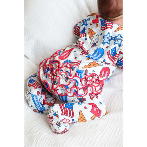 Ruffle Zipper Footie | Red, White & Cool