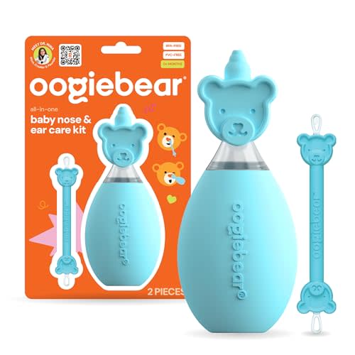 oogiebear BearPair FSA/HSA Eligible Silicone Bulb Baby Nasal Aspirator and Ear & Nose Syringe, Safely Sucks Snot and Removes Mucus, Cleanable and Reusable, Blue