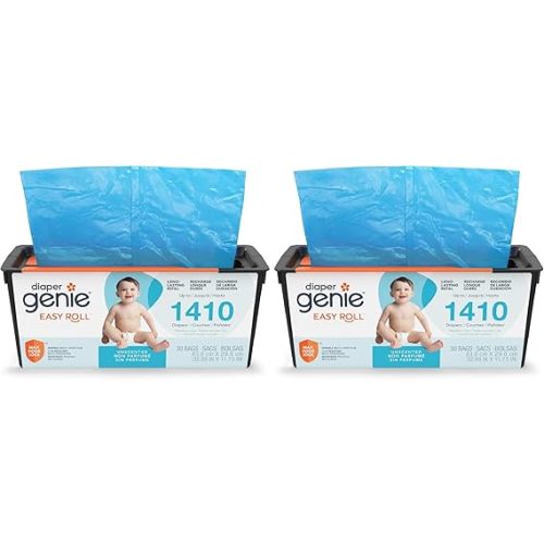 Diaper Genie Easy Roll Refill | 30 Bags Per Refill | Holds Up to 1410 Newborn Diapers | Odor Control | Diaper Pail Refill Bags | Fits Diaper Genie Signature & Platinum Pails (Pack of 2)