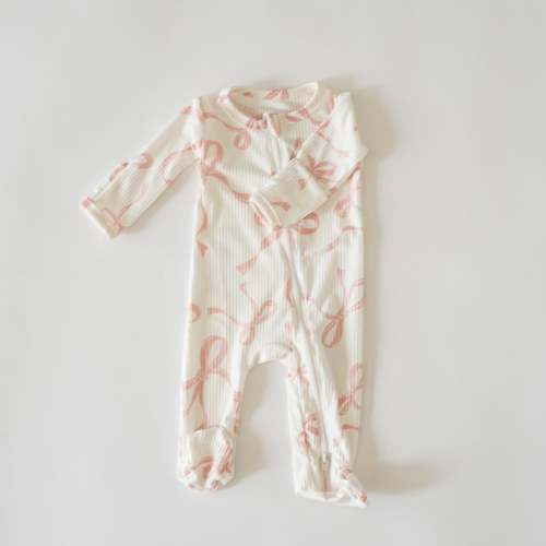 Zipper Footie Onesie in Ribbon