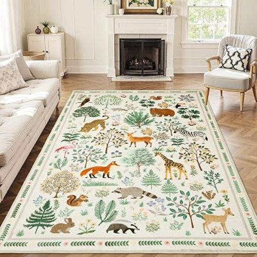 Instellar 6x9 Washable Non-Slip Jungle Animal Vintage Large Area Rugs