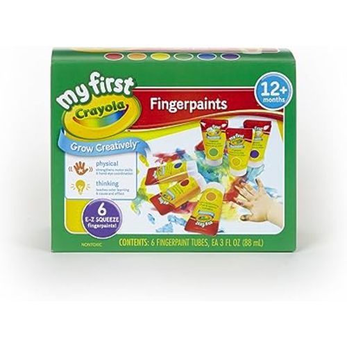 Crayola Washable Finger Paints (6 Pack), Toddler Arts & Crafts Supplies, Gifts for Kids, Ages 1, 2, 3