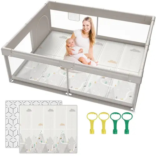 71 * 59 inch Baby Playpen with Mat for Babies, Toddlers and Kids