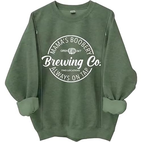 Nursing Sweatshirt for Breastfeeding Fleece Maternity Nursing Top with Zippers Long Sleeve Postpartum Pullover