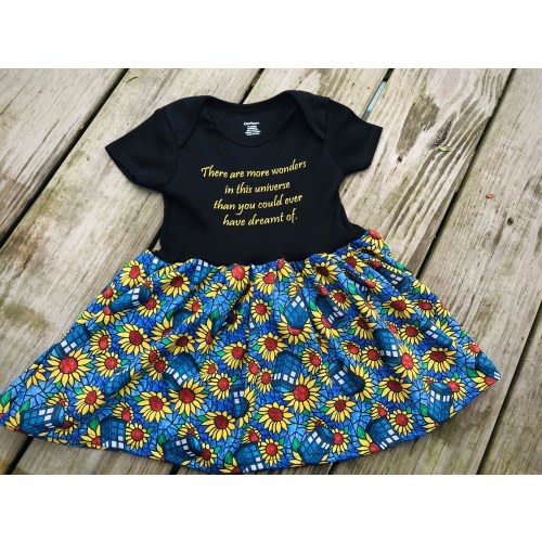 Van Gogh sunflower Police box Onsie baby dress or toddler tshirt dress Who tv Doctor bodysuit , baby layette, baby shower gift