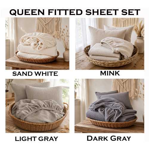Organic Muslin Fitted Sheet Set: 2-Layer Cotton, Deep Pocket