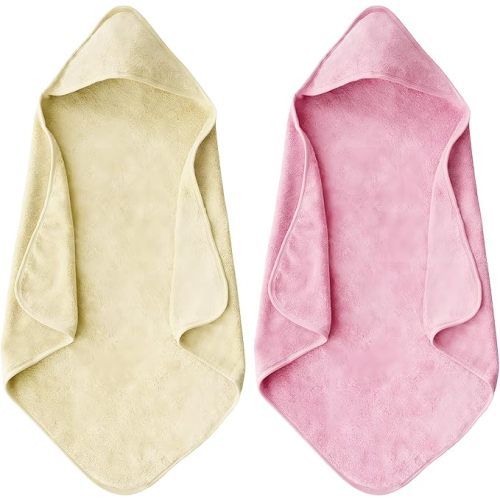 Bath Towel for Newborn, 2 Packs Soft Highly Absorbent Hooded Baby Bath Towels for Babies, Toddler, Infant Boys and Girls (Pink + Beige)