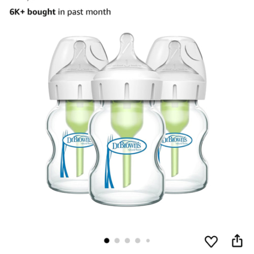 Dr. Brown's Natural Flow Anti-Colic Options+ Wide-Neck Glass Baby Bottles 5 oz/150 mL, with Level 1 Slow Flow Nipple, 3 Pack, 0m+