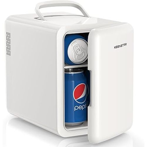 Mini Fridge, 6 Liter/8 Can Small Fridge, 110V AC/ 12V DC Cooler and Warmer for Bedroom, Cosmetics, Office, Dorm and Car, Portable Personal Refrigerator for Cosmetics, Skincare and Food, White