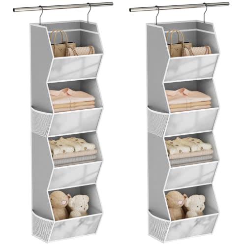 Wawocs 4 Shelf Hanging Closet Organizers and Storage for Kids 2 Packs, Grey | Hanging Shelves for Closet Organization, Hanging Closet Storage for Wardrobe Organizer, Closet Hanging Organizer for Bedroom