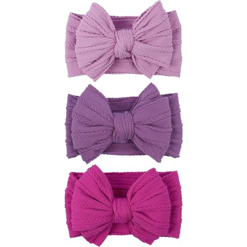 LemonSpace Handmade Baby Girls Headbands Soft Stretchy Nylon Hair Bands Hair Accessories with Bows for Newborn Baby Girls Infant Toddlers Kids (Purple)