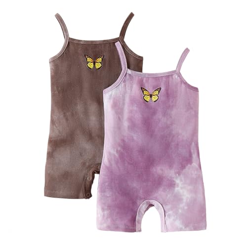 ROMPERINBOX Baby Girl Tie Dye Romper 2 Pack Butterfly Sleeveless 0-24M