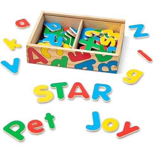 Melissa & Doug 52 Wooden Alphabet Magnets in a Box - Uppercase and Lowercase Letters - FSC Certified