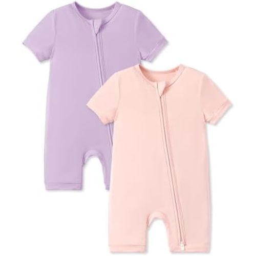 PATPAT Baby Romper 2-Pack with Bamboo Viscose, Infant Snug fit Pajama Jumpsuits with 2-Way Zipper for Newborn Boy Girl