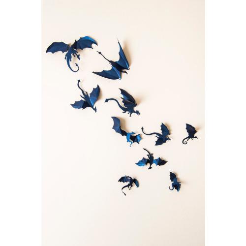 3D Dragon Wall Decal, Fantasy Decor, Dark Blue Wall Art, Wall Dragons