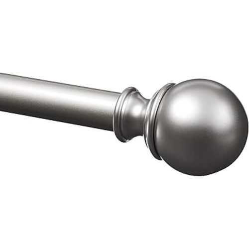Amazon Basics Sturdy Adjustable Curtain Rod for Windows with Round Finials, Easy Installation, 1-Inch Rod, 36" to 72", Nickel, 1-Pack