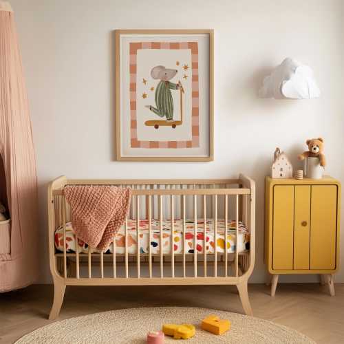 Mouse Scooter Poster, Retro Nursery Wall Art, New Baby Room, Minimalist Toddler Playroom, Whimsical Animal Print for Kids Room, UNFRAMED