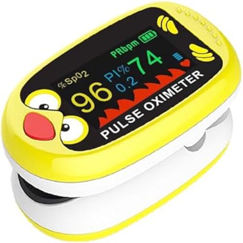 Pulse Oximeter for Kids – Rechargeable Pediatric Pulse Oximeter with TFT Screen, Baby Oxygen Monitor Fingertip for Children & Infants, SpO2 and Heart Rate Tracker, Auto Power-Off, Portable Design-yellow