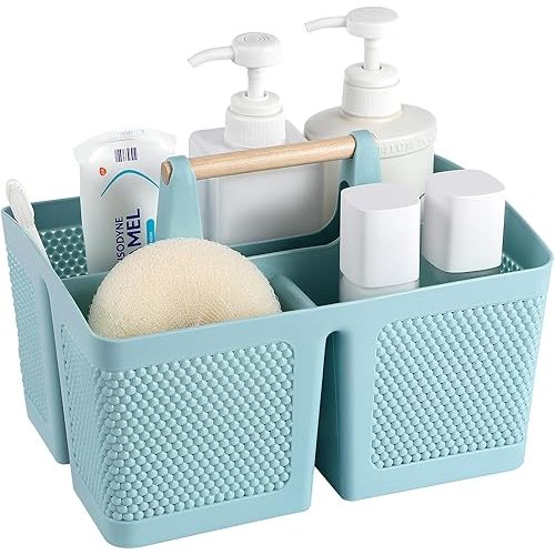 Plastic Shower Caddy, Portable Shower Basket with Handle, Blue