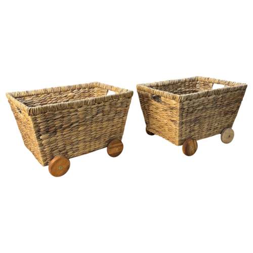 Wicker Wheeled Storage Cubes, Heavy Duty Hyacinth Storage Baskets, Bas – MiMonHouse