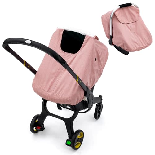 Car Seat Cover Baby Girl, Waterproof Infant Car Seat Canopy with Peep Window and Breathable Holes, Warm Carseat Cover with Plush Dots Lining for Cold Weather