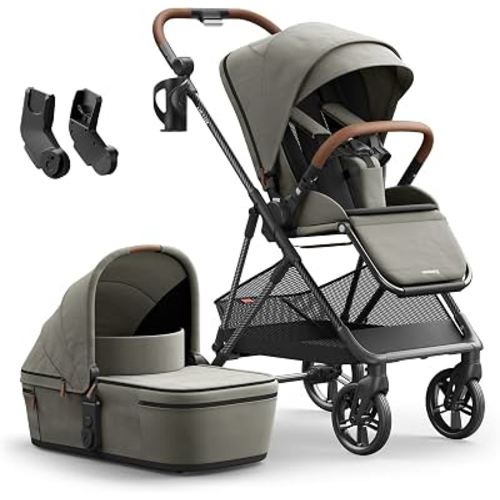 Mamazing Air Lux Baby Stroller with Bassinet from Newborn to Toddler | One Hand Fold Bassinet Stroller with Recline & Reversible Seat, UPF 50+ Canopy, Large Basket & Car Seat Adapter Included