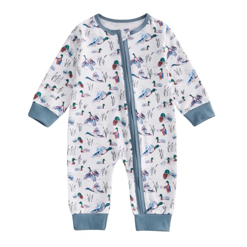Infant Baby Boy Girl Mallard Duck Romper Jumpsuit Long Sleeve Zip Up Duck One Piece Overalls Hunting Baby Clothes