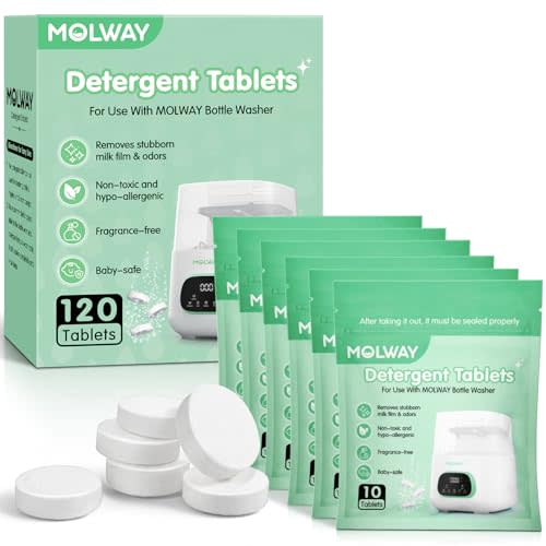 120 PCS Detergent Tablets, Detergent Washing Tablets for MOLWAY, Momcozy, GROWNSY, Baby Brezza Bottle Washer, Remove Milk Residue & Odor, for All Baby Bottle Washers