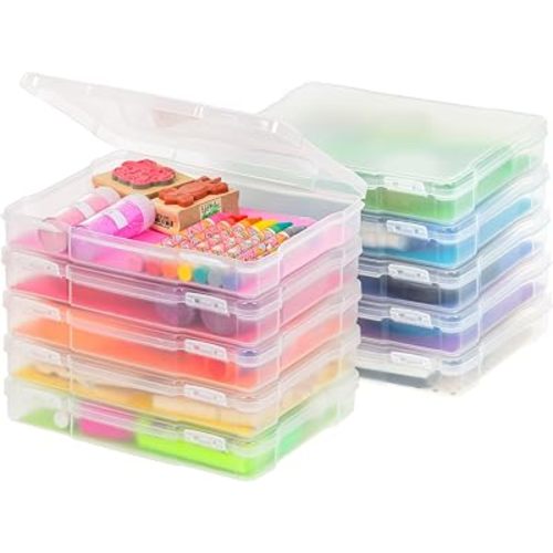 IRIS USA 5" x 7" |Made in USA| 10-Pack Photo Storage Box Organizer Containers for Pictures, Tasks, Stickers, Ephemera, & Flashcards - Clear