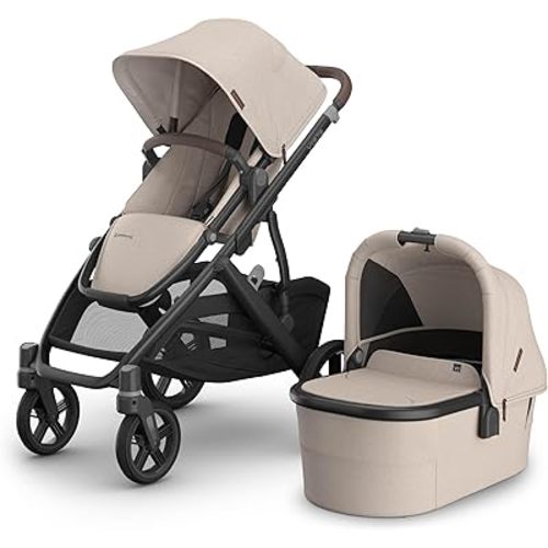 UPPAbaby Vista V3 Stroller + Bassinet V3 - Convertible Single-to-Double Stroller System- Bassinet, Toddler Seat, Bug Shield, Rain Shield Included - Ada (Sandstone Mélange)