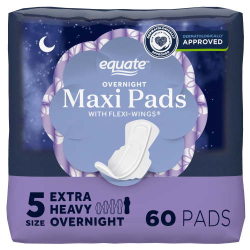 Equate Maxi Pads with Wings, Size 5, Extra Heavy Overnight Absorbency, Compare to Always® (60 Count)