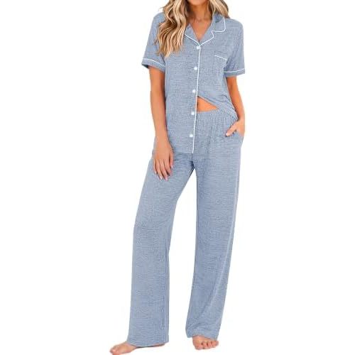 Ekouaer Pajamas for Women Set Short Sleeve Long Pants 2 Piece Lounge Set
