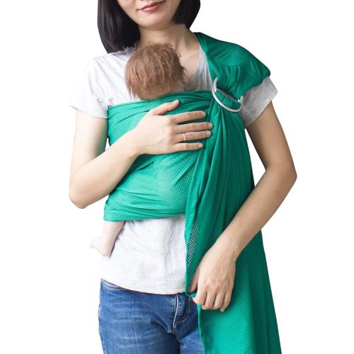 Baby Water Ring Sling Carrier | Lightweight Breathable Mesh Baby Wrap for Infant, Newborn, Kids and Toddlers | Perfect for Summer, Swimming, Pool, Beach | Great for Dad Too Green