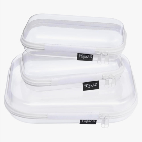 3 Pack Clear Hard Shell Zipper Case - Clear Waterproof Cosmetic Bag with Zipper, Kid's Toy Storage Organizer Bins, Charging Cables, creative journaling, painting brushes, Threads,Sketch Supplies