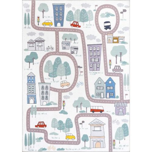 Nuloom Chalea Kids Town Pet Friendly Machine Washable Area Rug, 5' x 8', White Multicolor