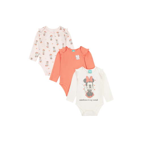 Minnie Mouse Baby Girl 3 Pack Long Sleeve Bodysuits, Size 0-24 Months