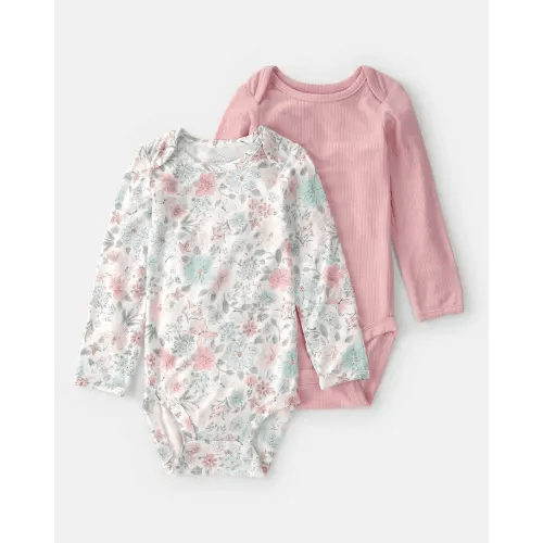 Baby Girl 2-Pack Butterfly Garden PurelySoft Multipack Bodysuits - Pink/Ivory