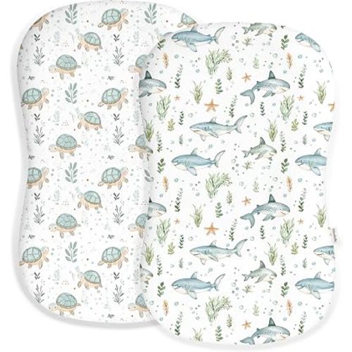 Baby Lounger Cover 2 Pack, Infant Lounger Cover, Turtle & Shark