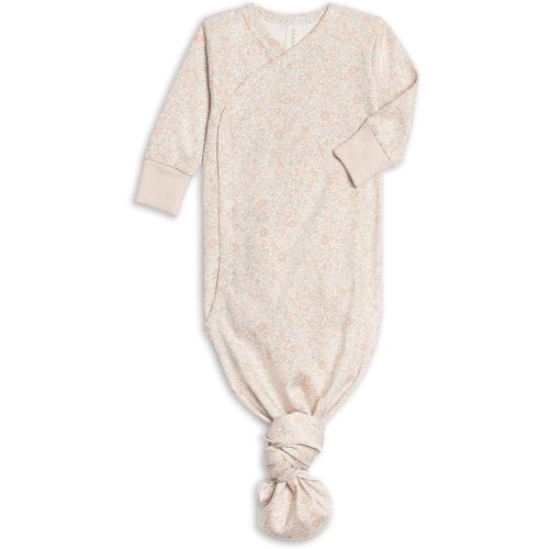 Colored Organics KENDI Baby Organic Cotton Knotted Gown - Infant Indy Kimono Gown with Mitten Cuffs - Belmont Floral/Powder + Shell 0-3M