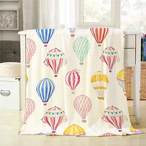 Mugod Balloon Throw Blanket Cute Watercolor Hot Air Balloons Pattern Decorative Soft Warm Cozy Flannel Plush Throws Blankets for Bedding Sofa Couch 60 X 80 Inch