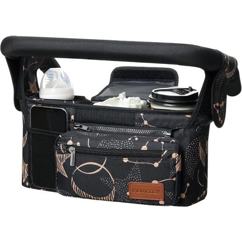 Momcozy Universal Baby Stroller Organizer, 2 Insulated Cup Holder, Detachable Zippered Pocket, Adjustable Shoulder Strap, Large capacity for baby essentials, Compact Design Fits Any Strollers