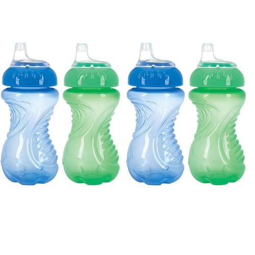 Nuby 4 Piece No Spill Easy Grip Trainer Cup 10 oz (Blue & Green)