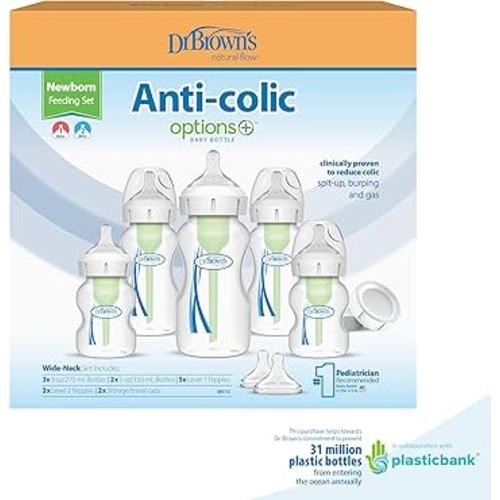 Amazon.com : Dr. Brown's Natural Flow Anti-Colic Options+ Wide-Neck Baby Bottle Newborn Feeding Set with Baby Bottle Travel Caps : Baby