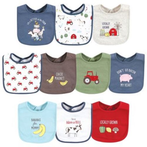 Hudson Baby Infant Boy Cotton Bibs, Boy Farm Animals, One Size