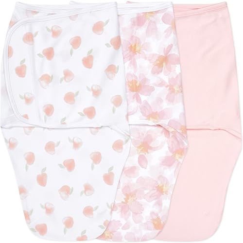 aden + anais Easy Swaddle Wrap, Newborn Wearable Swaddle Blanket, Adjustable Fasteners, 100% Cotton, 3 Pack, 0-3 Months, Garden Floral